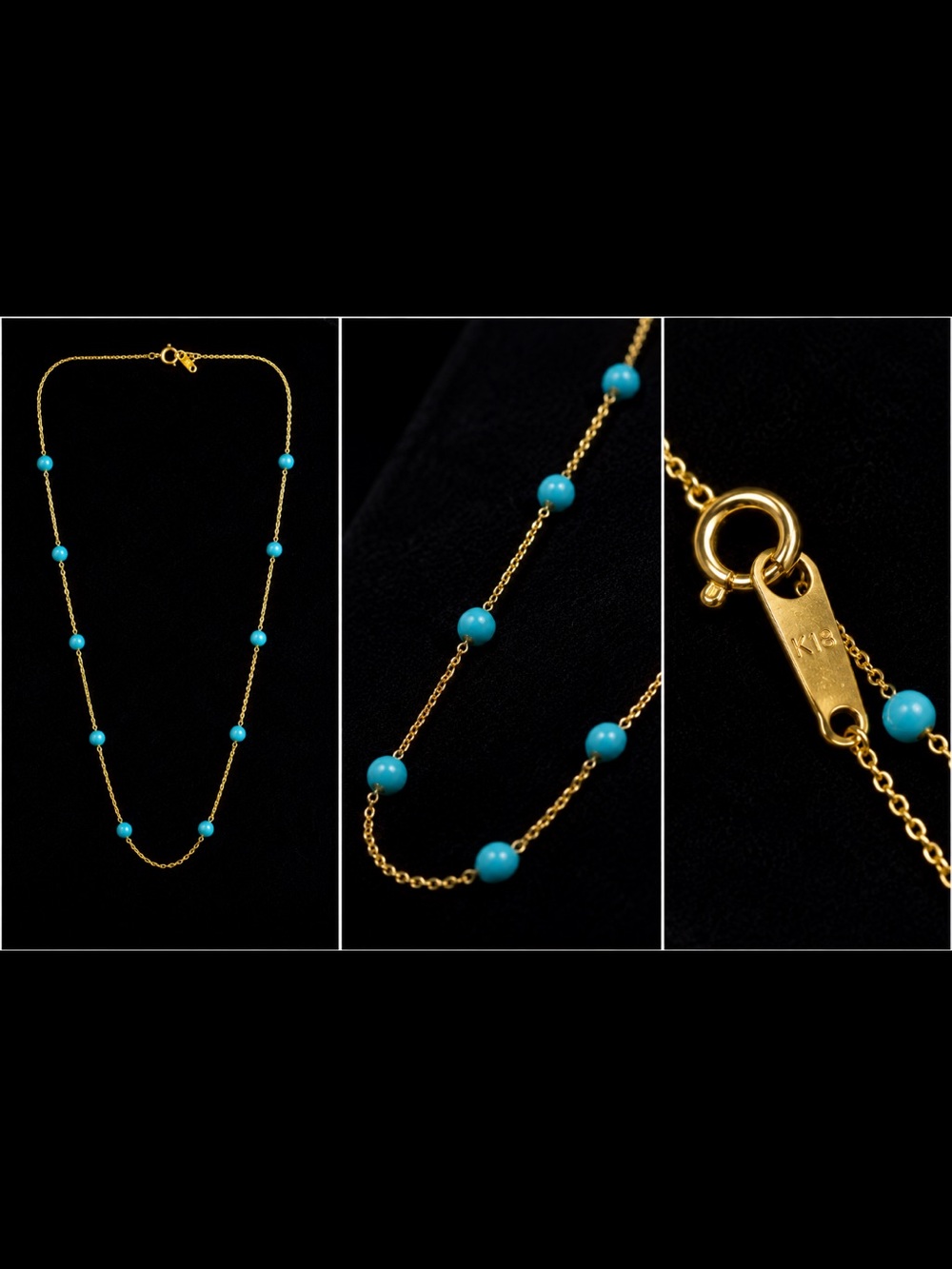 Gold Chain Necklace with Turquoise Beads - K18 Makers Marked 
18k marker pure